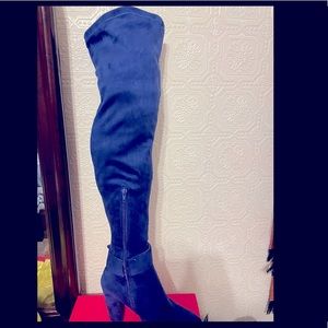 Size 7, Blue Suede Thigh High Boots, NEW